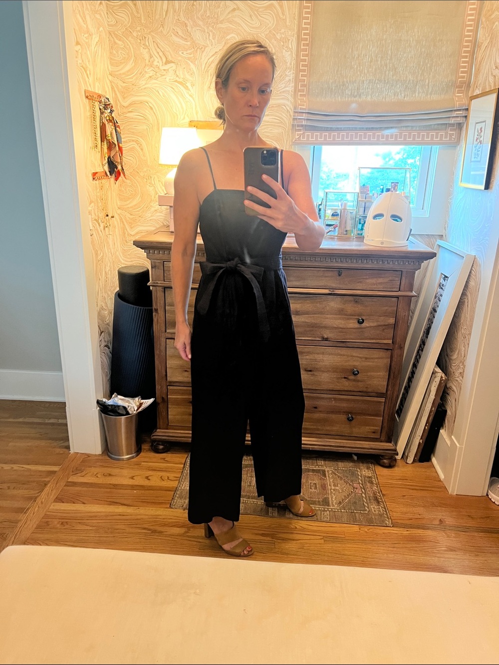J. Crew Black Spaghetti-Strap Wide-Leg Jumpsuit with Tie Waist